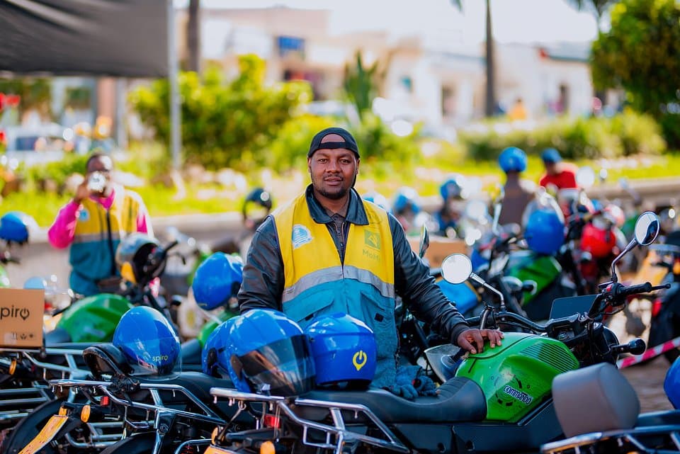 African rider with SPIRO electric motorcycles fleet