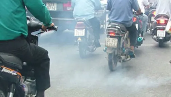 Traffic pollution from petrol motorcycles in African city